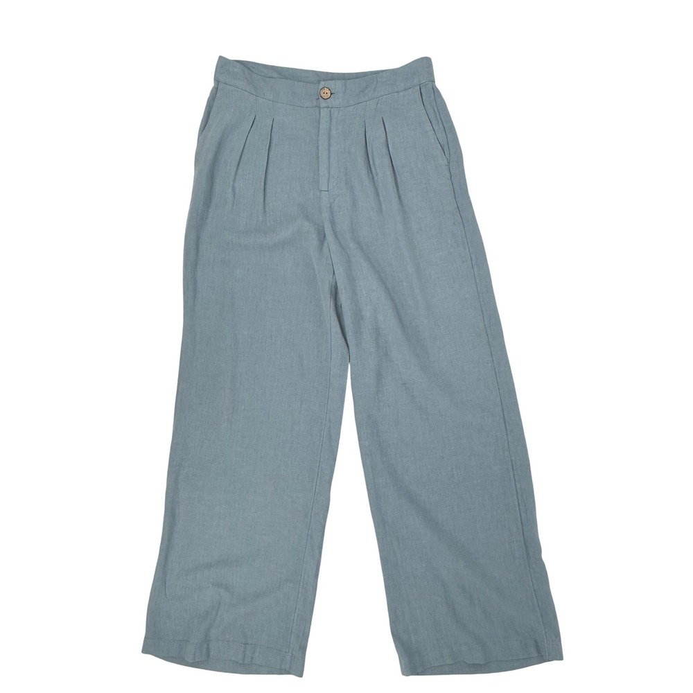 Me by Jennie Garth Wide Leg Trousers Womens 6 Blue Excellent Linen Blend Pleated